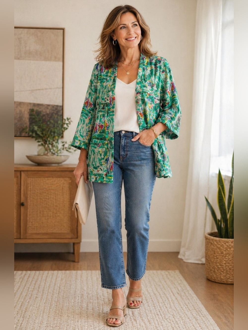 CeCe Green Abstract Print Jacket
